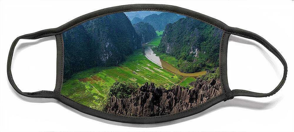 Ba Giot Face Mask featuring the photograph View from Hang Mua Peak by Arj Munoz