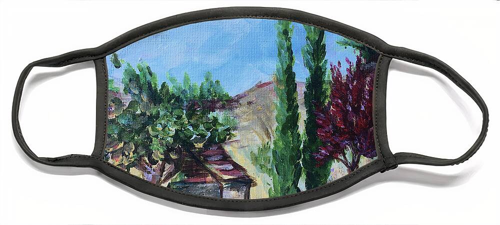 Maurice Carrie Winery Face Mask featuring the painting View from Maurice Carrie Winery by Roxy Rich