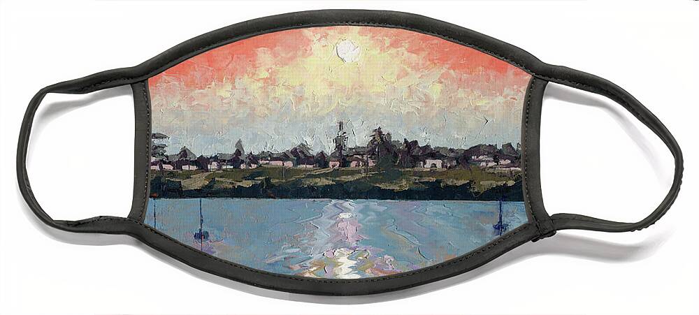 Seascape Face Mask featuring the painting View from Stagnaro's, Santa Cruz Wharf by PJ Kirk