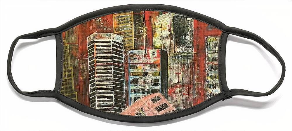 Cityscape Face Mask featuring the painting View from the 25th Floor by Raji Musinipally
