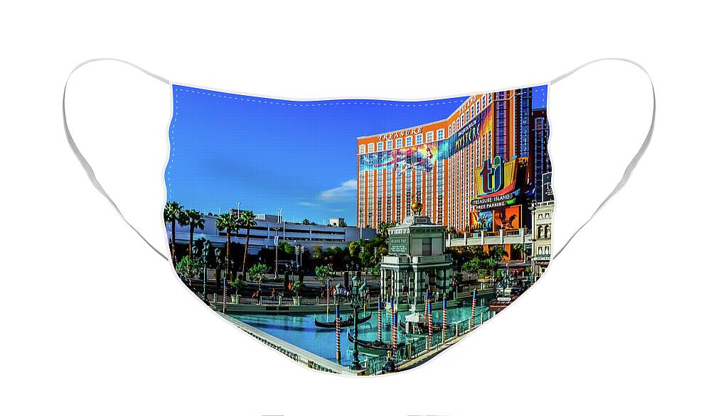  Face Mask featuring the photograph View From The Venetian to Treasure Island by Rodney Lee Williams