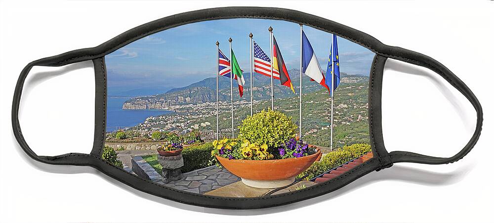 Sorrento Face Mask featuring the photograph View of Sorrento With Flags by Yvonne Jasinski