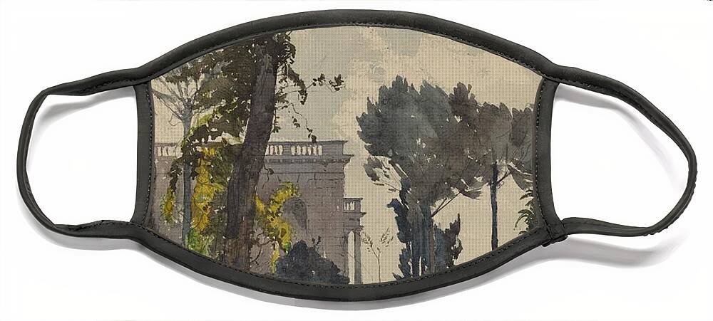  Face Mask featuring the drawing View of the Dome of Saint PetersRome art by Henri Joseph Harpignies French