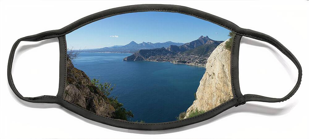 Mediterranean Sea Face Mask featuring the photograph View of the Mediterranean Sea and cliffs by Adriana Mueller