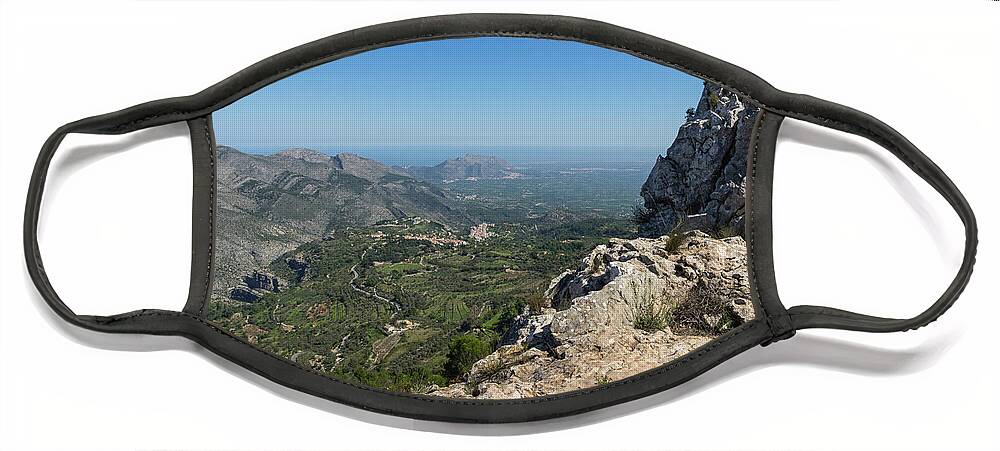 Mountain Ridge Face Mask featuring the photograph Fields and mountains near the Mediterranean coast by Adriana Mueller