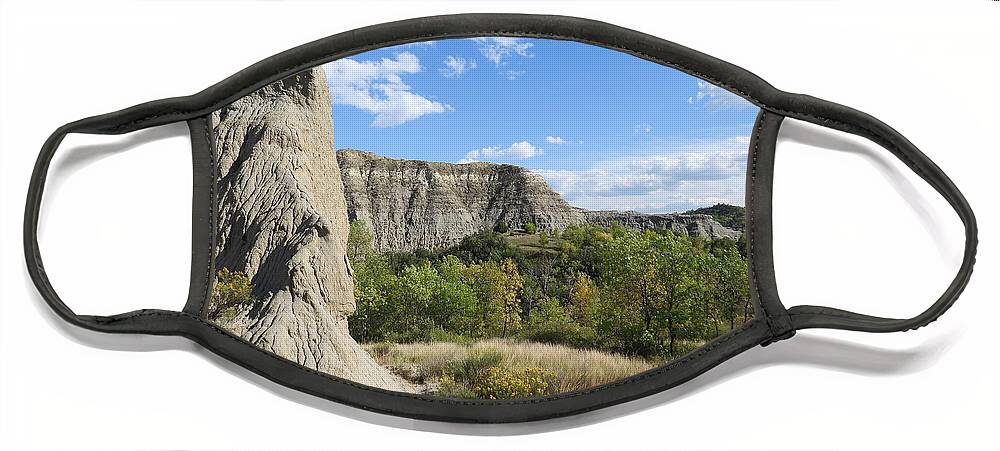 Buttes Face Mask featuring the photograph View Past The Buttes by Amanda R Wright
