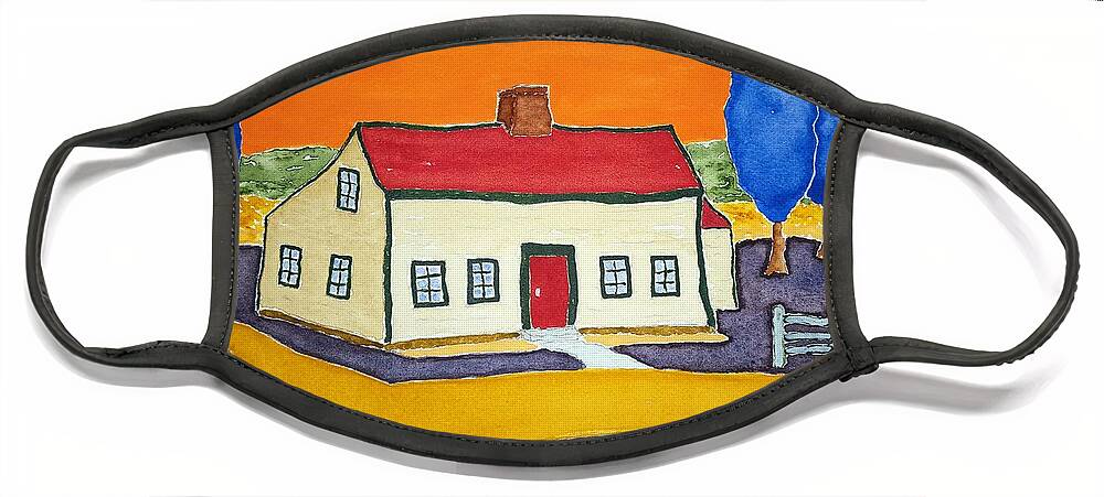 Watercolor Face Mask featuring the painting Vincent's Farmhouse by John Klobucher