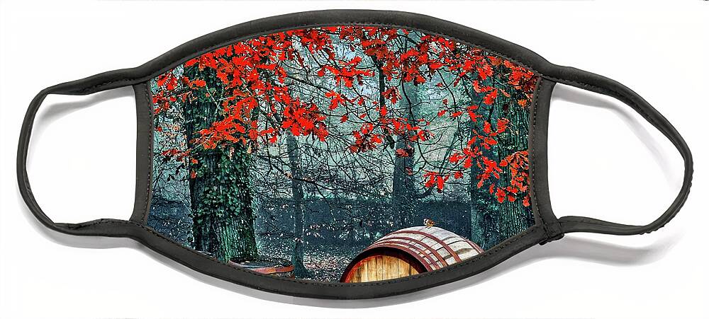 Wine Casks Face Mask featuring the digital art Vineyard Forest by Norman Brule