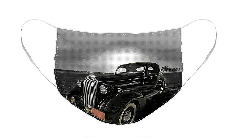 Classic Cars Face Mask featuring the mixed media Vintage 1936 Buick Classic Motorcar Sunset Beach by Joan Stratton