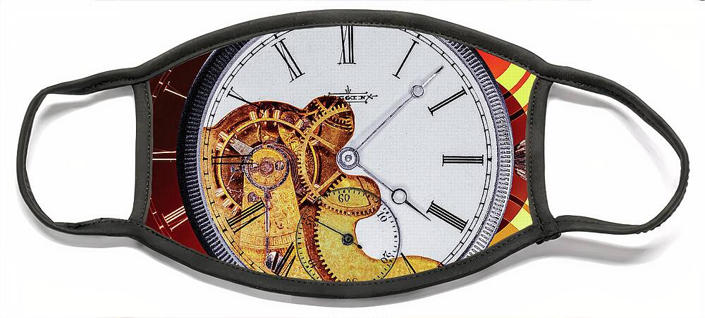 Watch Face Mask featuring the digital art Vintage Elgin Pocket Watch by Anthony Ellis
