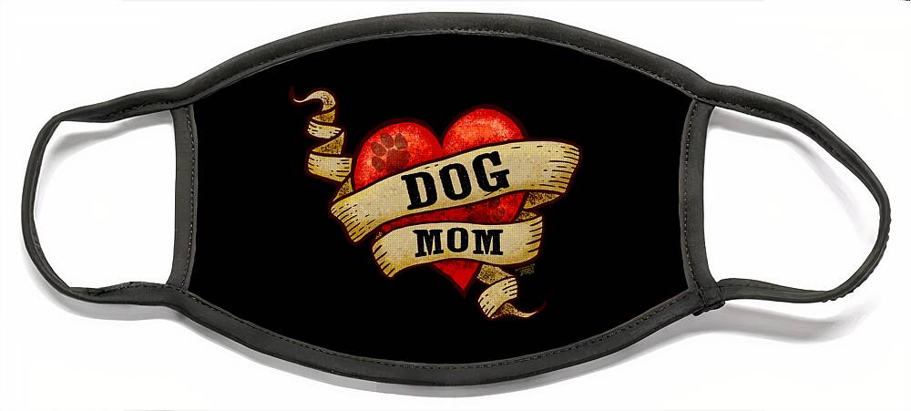 Dog Mom Face Mask featuring the digital art Vintage Heart Dog Mom by Laura Ostrowski