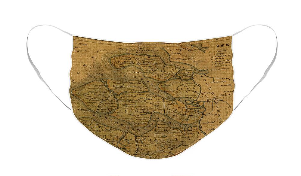 Vintage Face Mask featuring the mixed media Vintage Map of Zeeland 1883 by Design Turnpike