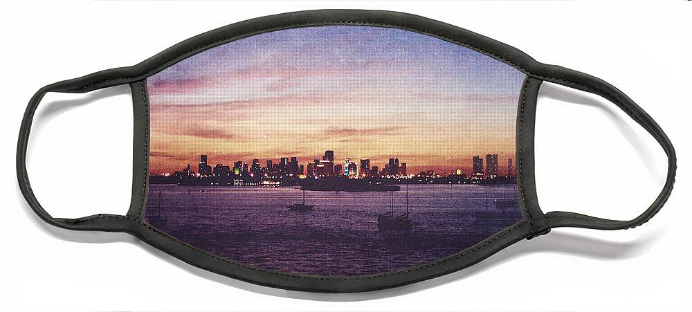 Florida Face Mask featuring the digital art Vintage Miami Sunset by Phil Perkins