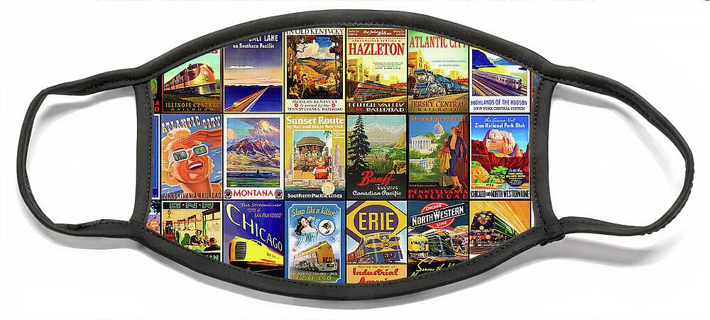 Car Face Mask featuring the mixed media Vintage Railroad Posters by Pheasant Run Gallery