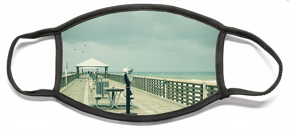 Pier Face Mask featuring the photograph Vintage Viewer Juno Pier by Laura Fasulo