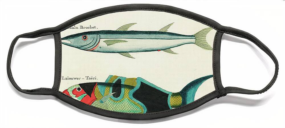 Fish Face Mask featuring the digital art Vintage, Whimsical Fish and Marine Life Illustration by Louis Renard - Bazuin, Allualu Brochet by Louis Renard