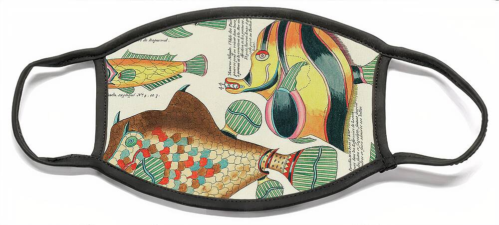 Fish Face Mask featuring the digital art Vintage, Whimsical Fish and Marine Life Illustration by Louis Renard - Moorish Afgodt, Tomtombo by Louis Renard