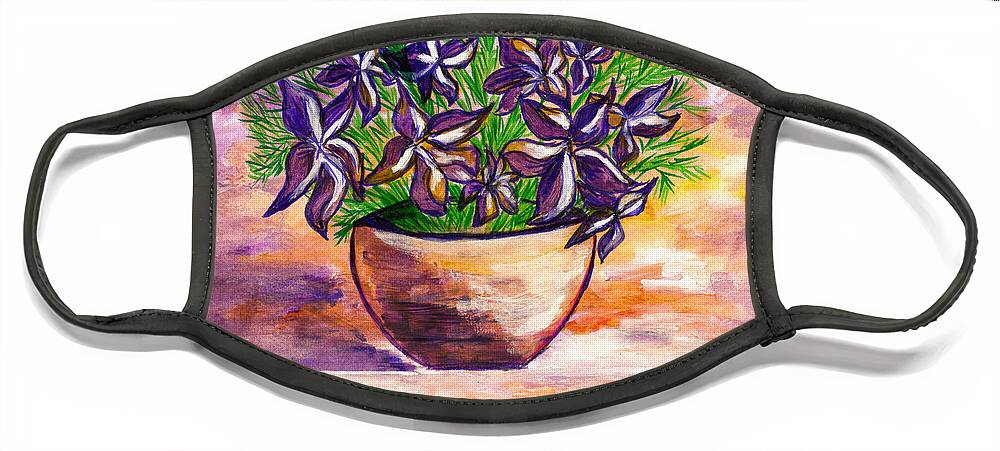 Violets Face Mask featuring the painting Violets in a Basket for You My Love by Ramona Matei