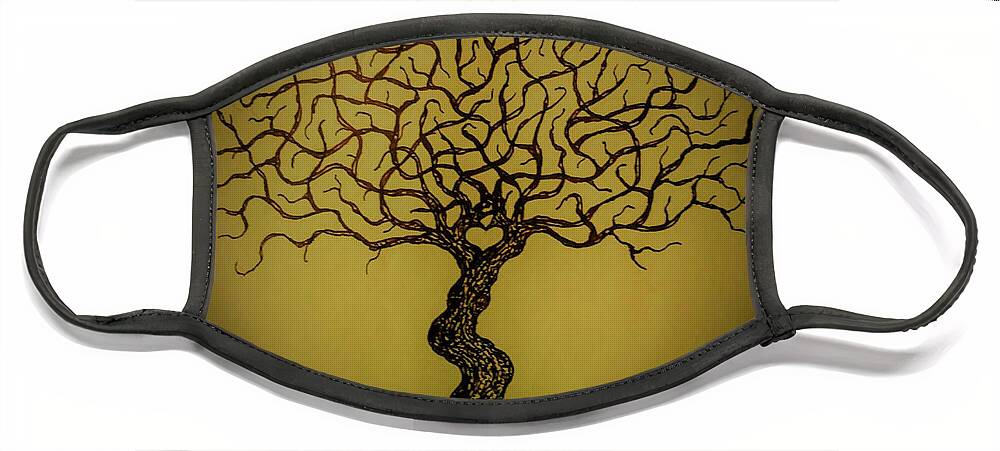 Earth Face Mask featuring the drawing Vitality Love Tree by Aaron Bombalicki