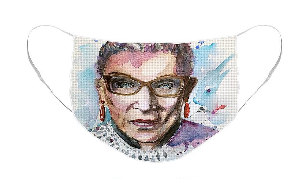 Portrait Face Mask featuring the painting Voice of Reason - Tribute to RBG by Venetia Bebi