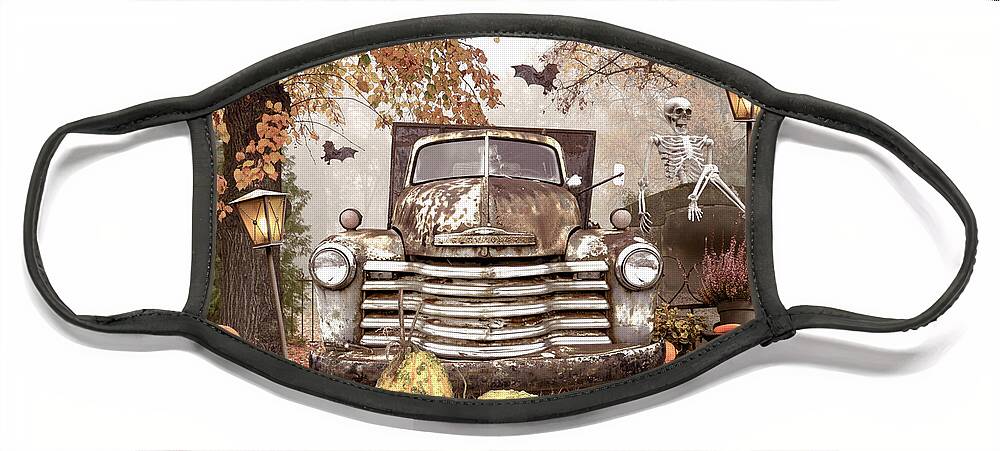 Fall Face Mask featuring the photograph Waiting for a Country Halloween by Debra and Dave Vanderlaan