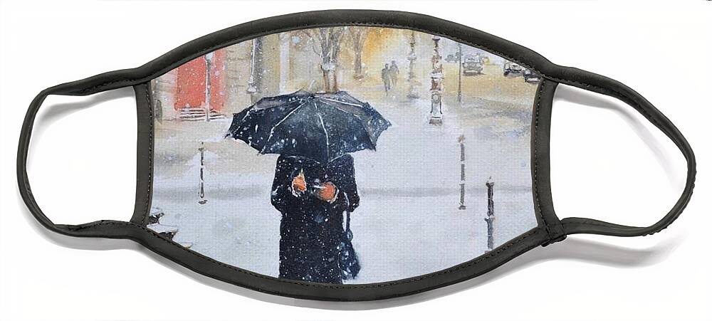 Snow Face Mask featuring the painting Walking in the snow by Betty M M Wong