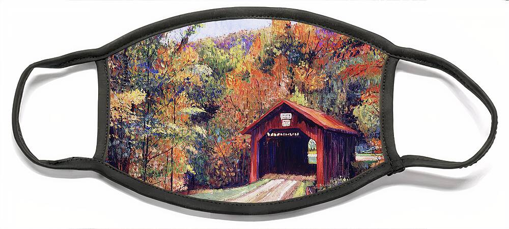 Landscape Face Mask featuring the painting Walking Through The Covered Bridge by David Lloyd Glover