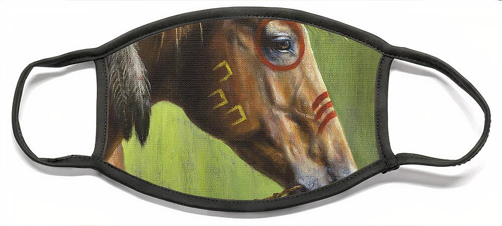 Horse Face Mask featuring the painting War Pony by Kim Lockman