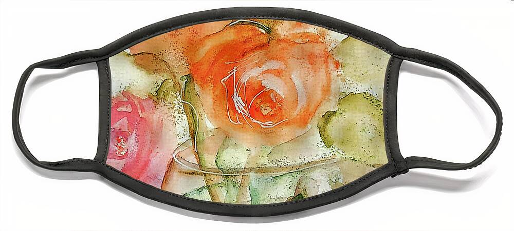 Homey Face Mask featuring the painting Warm Homey Roses by Lisa Kaiser