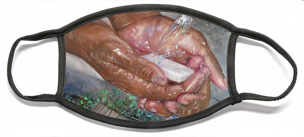 Hand Washing Face Mask featuring the painting Washing Hands by Jonathan Gladding