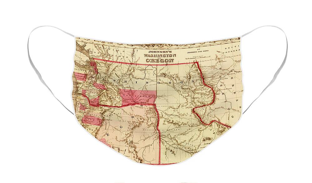 Washington Face Mask featuring the drawing Washington and Oregon Territories 1862 by Vintage Maps