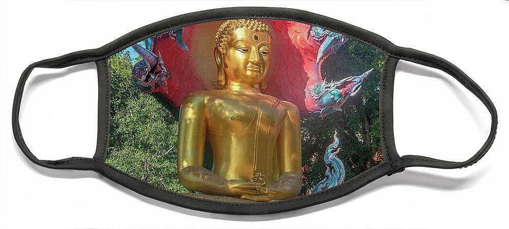 Scenic Face Mask featuring the photograph Wat Burapa Buddha Image on Naga Throne DTHU1397 by Gerry Gantt