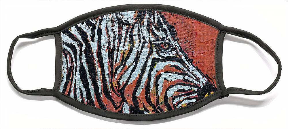  Face Mask featuring the painting Watchful Zebra by Jyotika Shroff