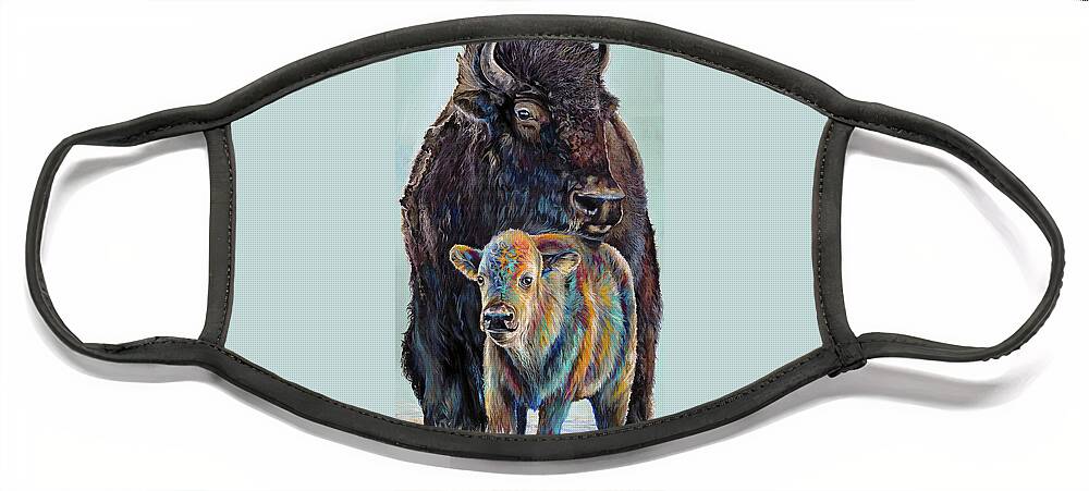Bison Face Mask featuring the painting Watching Over by Averi Iris