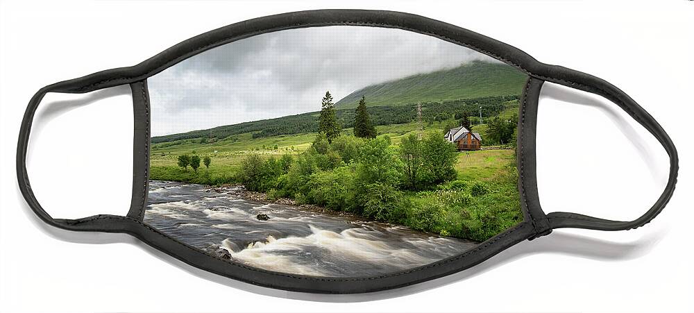 Bridge Of Orchy Face Mask featuring the photograph Water flowing in the river. River Orchy Highlands of Scotland by Michalakis Ppalis