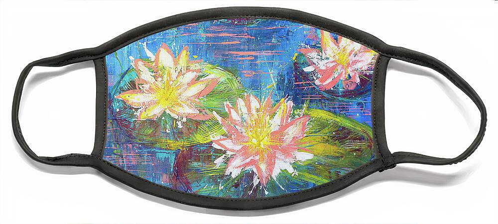 Water Face Mask featuring the painting Water Lily Pink Floral Water Garden by Joanne Herrmann