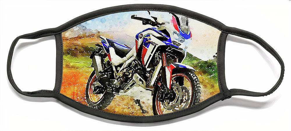 Art Face Mask featuring the painting Watercolor Africa Twin Adventure motorcycle by Vart by Vart