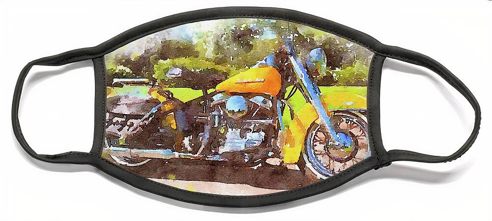Art Face Mask featuring the painting Watercolor Classic Harley-Davidson Panhead by Vart. by Vart