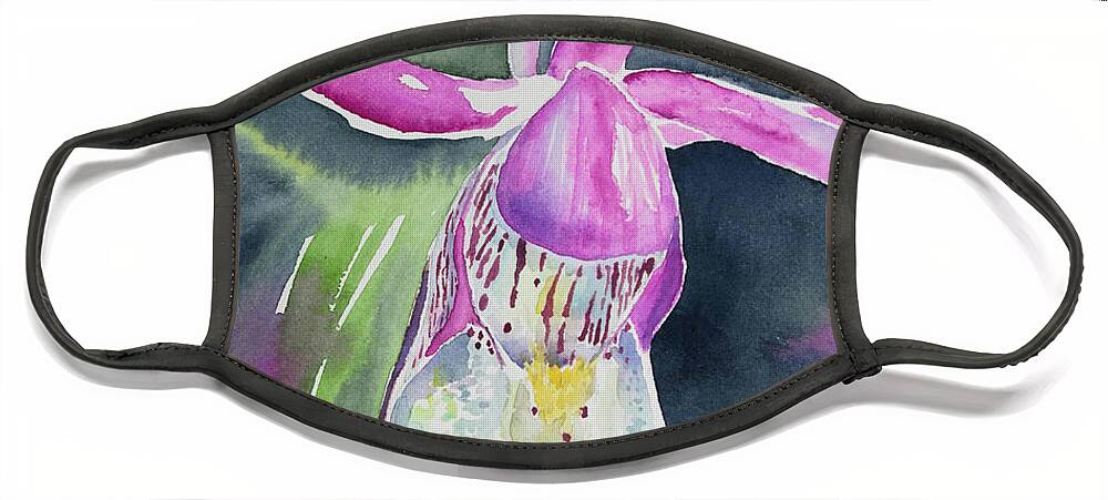Fairy Slipper Face Mask featuring the painting Watercolor - Fairy Slipper by Cascade Colors