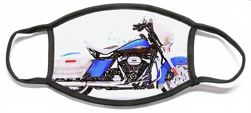 Motorcycle Face Mask featuring the painting Watercolor Harley-Davidson Electra Glide motorcycle - oryginal artwork by Vart. by Vart
