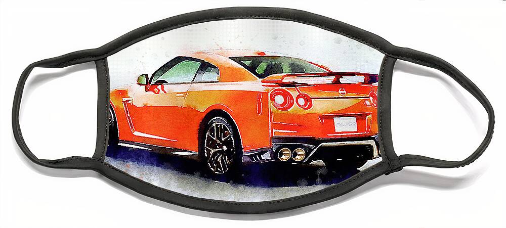 Watercolor Face Mask featuring the painting Watercolor Nissan GT-R - oryginal artwork by Vart. by Vart