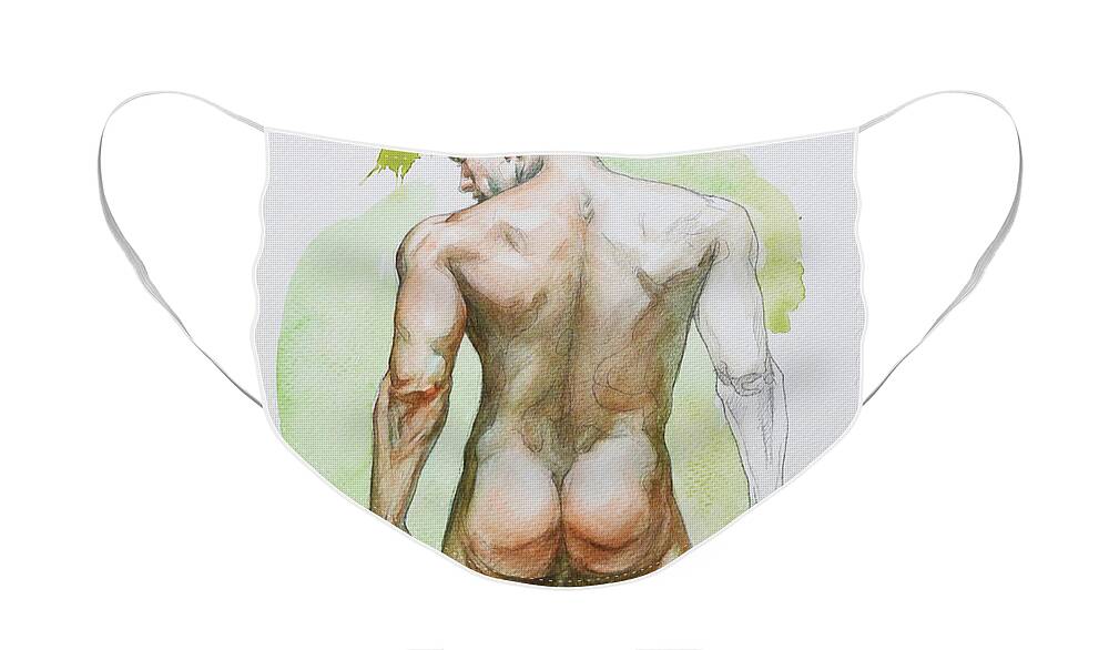 Male Nude Face Mask featuring the painting watercolor painting-Male nude#20810 by Hongtao Huang