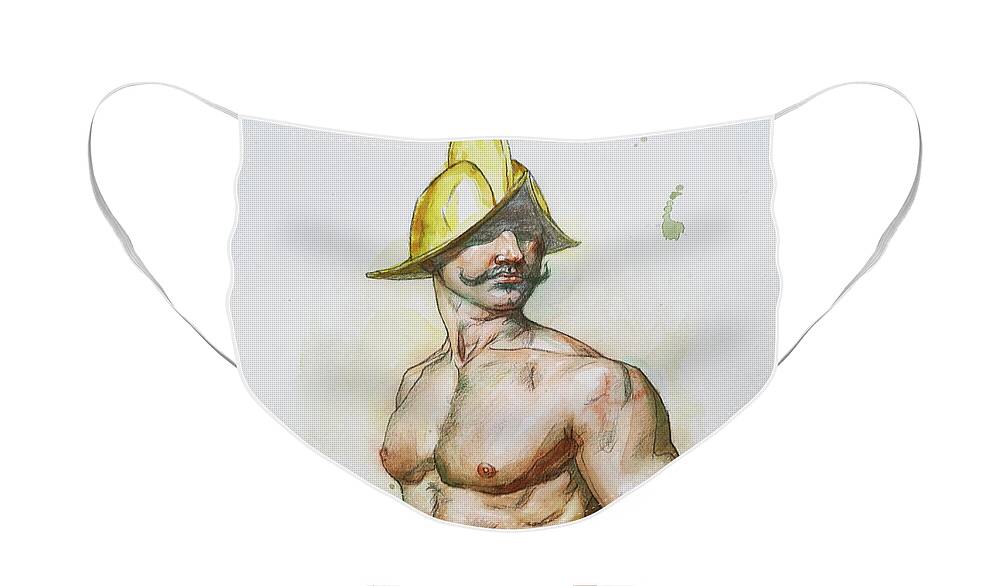 Male Nude Face Mask featuring the painting Watercolor-portrait Of Warrior20522 by Hongtao Huang