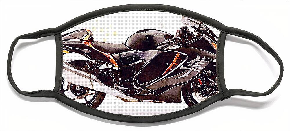 Sport Face Mask featuring the painting Watercolor Suzuki Hayabusa GSX 1300R motorcycle - oryginal artwork by Vart. by Vart Studio