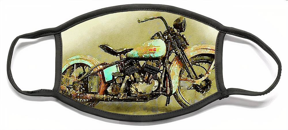 Art Face Mask featuring the painting Watercolor Vintage Harley-Davidson by Vart. by Vart