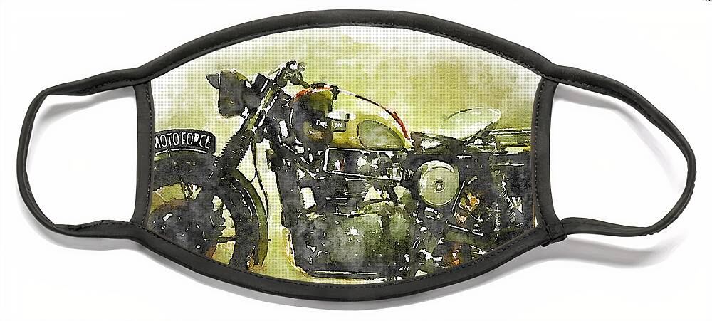 Art Face Mask featuring the painting Watercolor Vintage motorcycle by Vart. by Vart