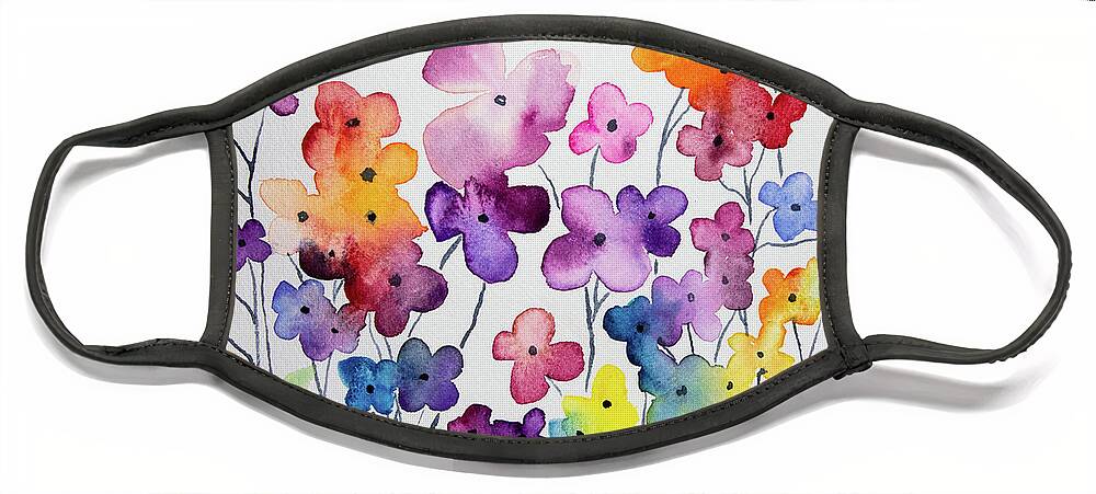 Whimsical Face Mask featuring the painting Watercolor - Whimsical Flower Design by Cascade Colors