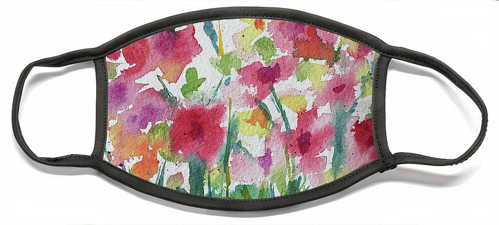 Flower Garden Face Mask featuring the painting Watercolor Wildflowers by Roxy Rich