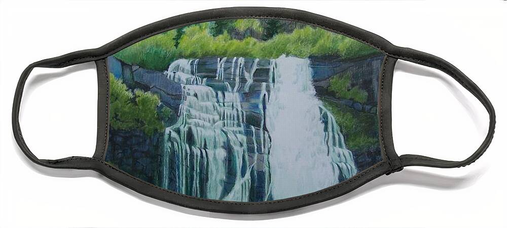 Waterfall Face Mask featuring the mixed media Waterfall in Norway by Constance DRESCHER