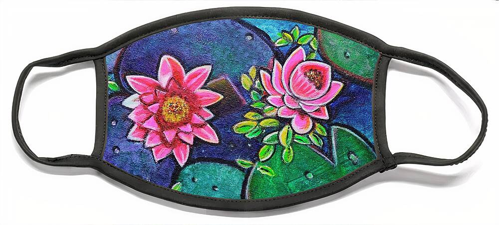 Waterlillies Face Mask featuring the painting Waterlillies pond on round canvas by Manjiri Kanvinde